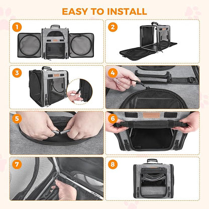 PETUX 2-in-1 Double Cat Carrier for Multiple Cats - Large Cat Travel Carrier with Litter Box, Play Tunnels, and Hammock - Portable Pet Carriers for Long Car Trips ＆ Vet Visit (34"x17"x17", Grey)