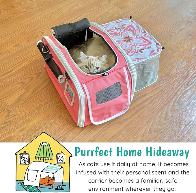 New Premium Soft-Sided 2-in-1 Kittyrama Cat Carrier & Home Hideaway – Vet-Recommended Calming Den, Dual-Use Lounge & Travel Carrier with SBS Zippers, Airline-Approved Under-Seat Fit