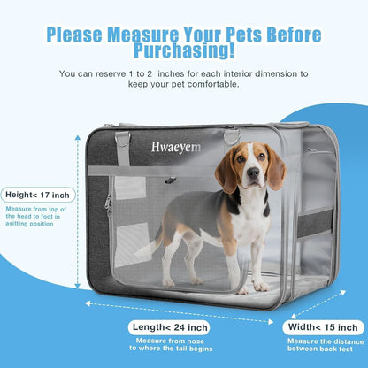 Extra Large Cat Carrier for 2 Cats with Wheels, 24" X 15" X 17" Dual-Compartment Cat Car Travel Carrier, Breathable Rolling Dog Carriers for Small Dogs with Zipper Locks, Light Gray