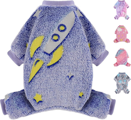 Fleece Dog Pajamas Small, Fall Winter Pjs, Cute Extra Small Puppy Clothes, 4 Legs Dog Sweater Jumpsuit, Soft Stretchy Doggie Onesies Pet Apparel Outfits for Chihuahua Yorkie Blue, Small