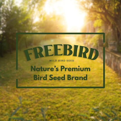 Wild Bird Seed for Outside Feeders by Freebird - Premium Songbird Blend with Sunflower, Safflower, Peanut Pieces, Red Millet and White Millet for Cardinals, Finches, and Colorful Wild Birds - 5lb Bag