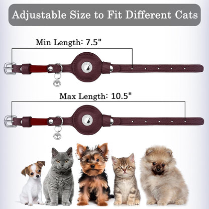 OOPSDOGGY Cat Collar for AirTag Holder, Leather Kitten Collars with Elastic Strap & Bell, Non Breakaway Adjustable Small Pet Collars for Indoor & Outdoor for Boy, Girl (Burgundy)