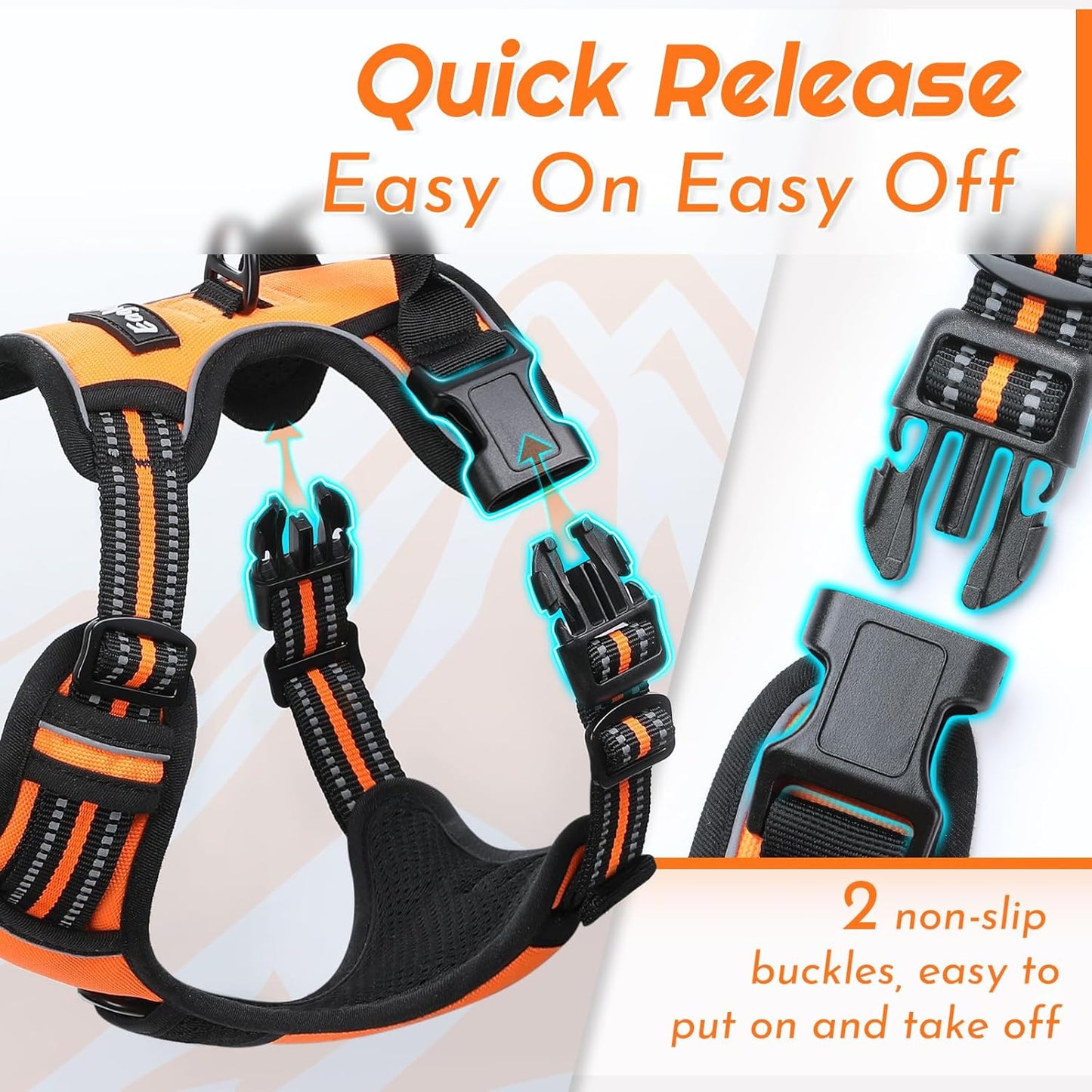 Eagloo Dog Harness for Large Dogs, No Pull Service Vest with Reflective Strips and Control Handle, Adjustable and Comfortable for Walking, No Choke Pet Harness with 2 Metal Rings, Orange, L