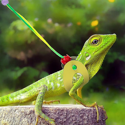 AIITLE Bearded Dragon Leash & Harness 3-Size Pack (S/M/L) - Adjustable, Soft Leather Reptile Harness for Geckos, Lizards, Chameleons, Ferrets, Hamsters, Yellow