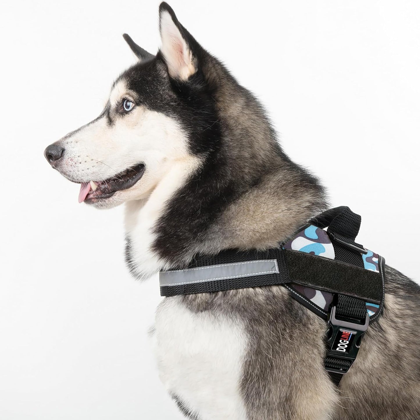 Dogline Dog Harness, Reflective No-Pull Adjustable Vest with Handle for Walking, Training, Breathable, No - Choke Harness for Small, Medium or Large Dogs Room for Patches Girth 18 to 24 in Blue Camo