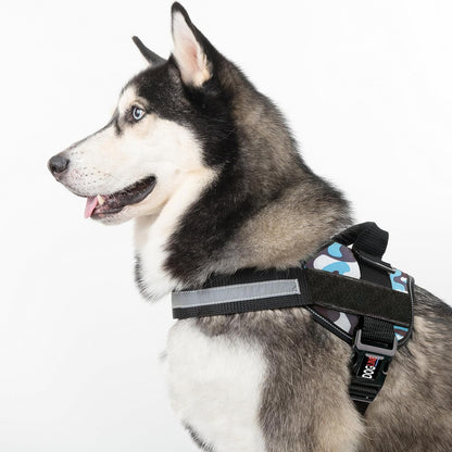 Dogline Dog Harness, Reflective No-Pull Adjustable Vest with Handle for Walking, Training, Breathable, No - Choke Harness for Small, Medium or Large Dogs Room for Patches Girth 18 to 24 in Blue Camo