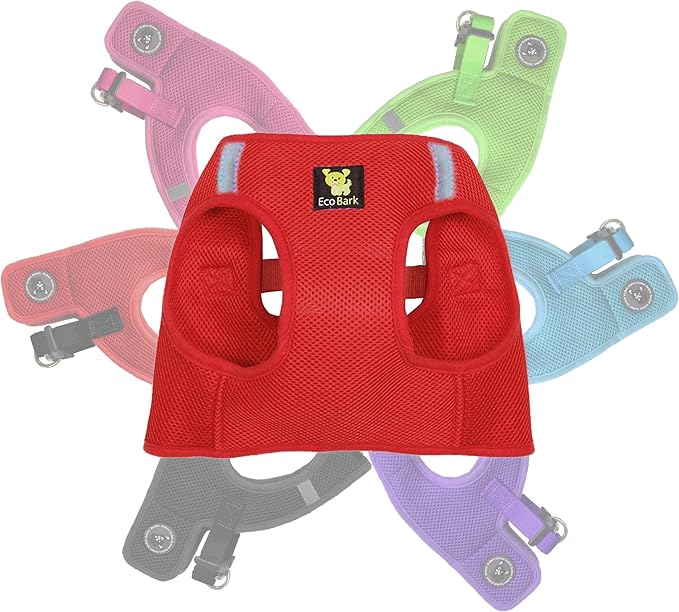 EcoBark Step in Dog Harness - Eco-Friendly Teacup Dog Harnesses for XS and Small Dogs - Reflective and Adjustable Mini Body Halter Vest -Tiny Soft Mesh Toy Breed Harness (Red, XS)