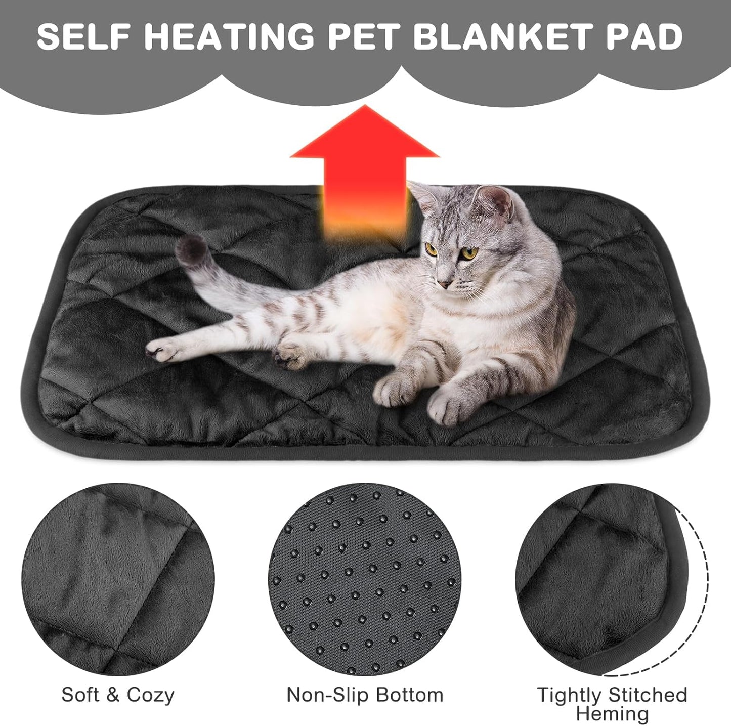 4 Pack Self Heating Cat Pad Self Warming Dog Mat Reflects Body Heat Extra Warm Thermal Pet Pad Washable Dog Cat Bed Crate Bed Mat Blanket(Black,16 x 20 Inch)