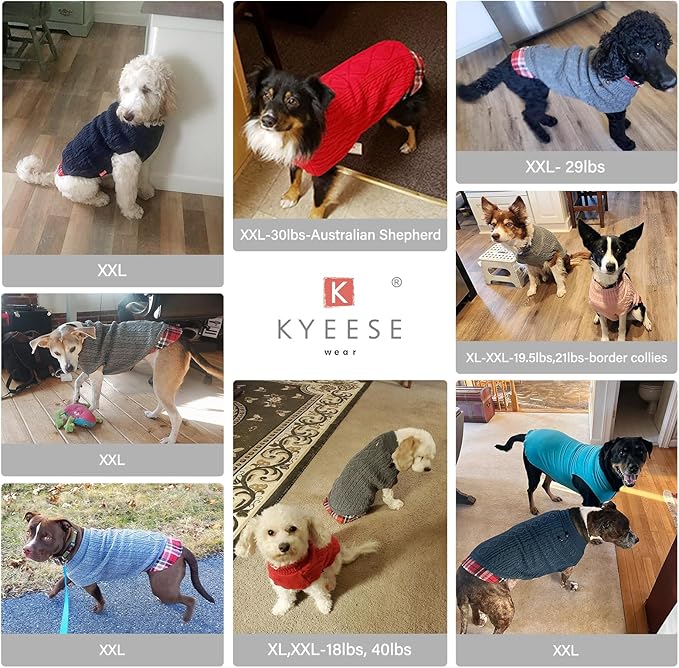 KYEESE Dog Sweater Soft Pullover Dog Sweaters for Medium Dogs Girl Warm Turtleneck for Fall Winter Cold Weather Medium Dogs Sweater with Gingham Patchwork Comfy Pet Coat