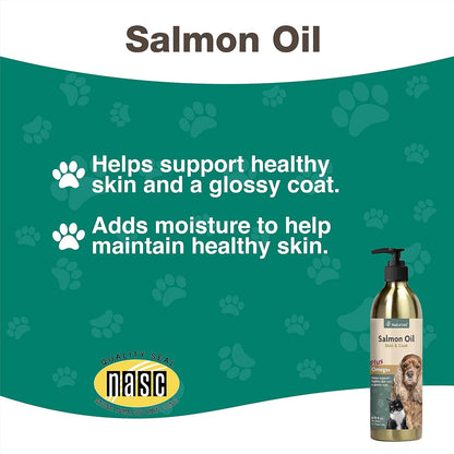 NaturVet – Salmon Oil Skin & Coat Plus Omegas – Supports Healthy Skin & Glossy Coat – Source of Omega-3 & 6 Fatty Acids – for Dogs & Cats (8.75 oz Oil)