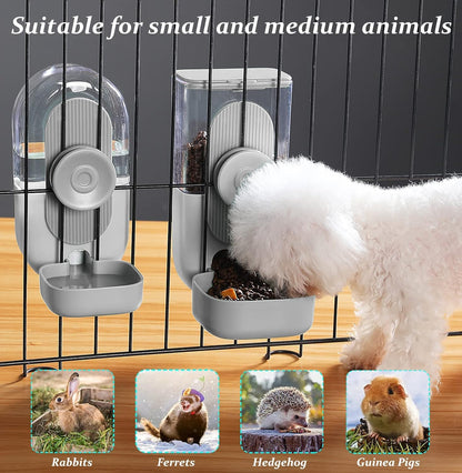Kenond Hanging Automatic Food Water Dispenser, 35oz Rabbit Feeder Guinea Pig Water Bottle Feeder for Ferret Guinea Pig Rabbit Bunny Cage Accessories(Gray)