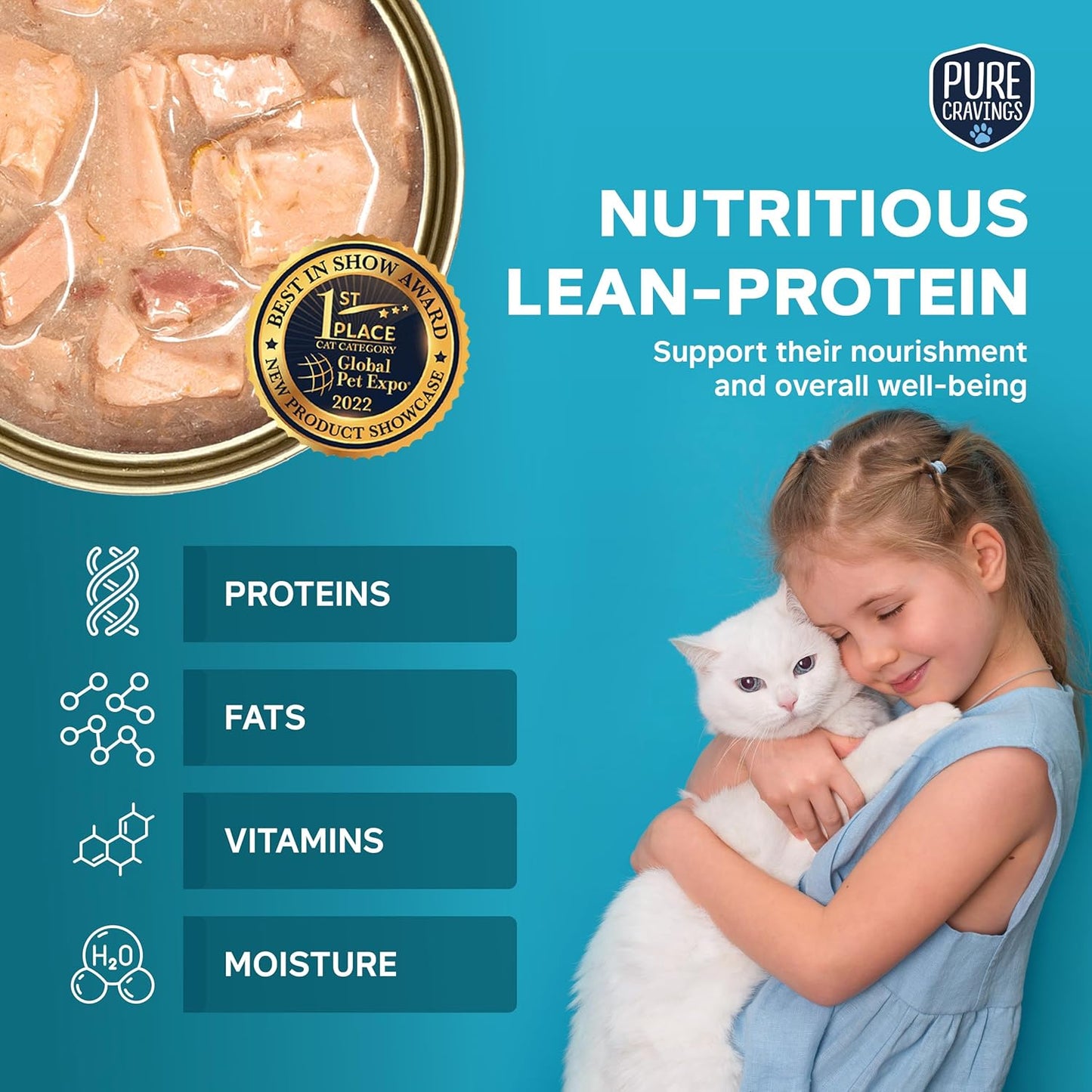 Pure Cravings Pate, Canned Wet Cat Food, 100% Mercury-Tested, Moist Can Fish, Grain-Free Protein, Non-GMO, Variety Pack of 12-3X Tuna/Salmon, 3X Tuna/Pumpkin, 3X Tuna/Sardine, 3X Salmon/Sardine
