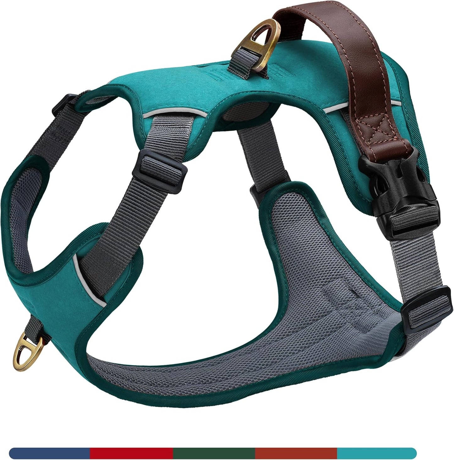 No Pull Dog Harness Medium Sized Dog,Stylish PU Leather Vest with Easy Control Handle,No Choke Front Clip with 2 Metal Leash Clips,Reflective & Adjustable for Walking,Light Blue,Chest 22-29"