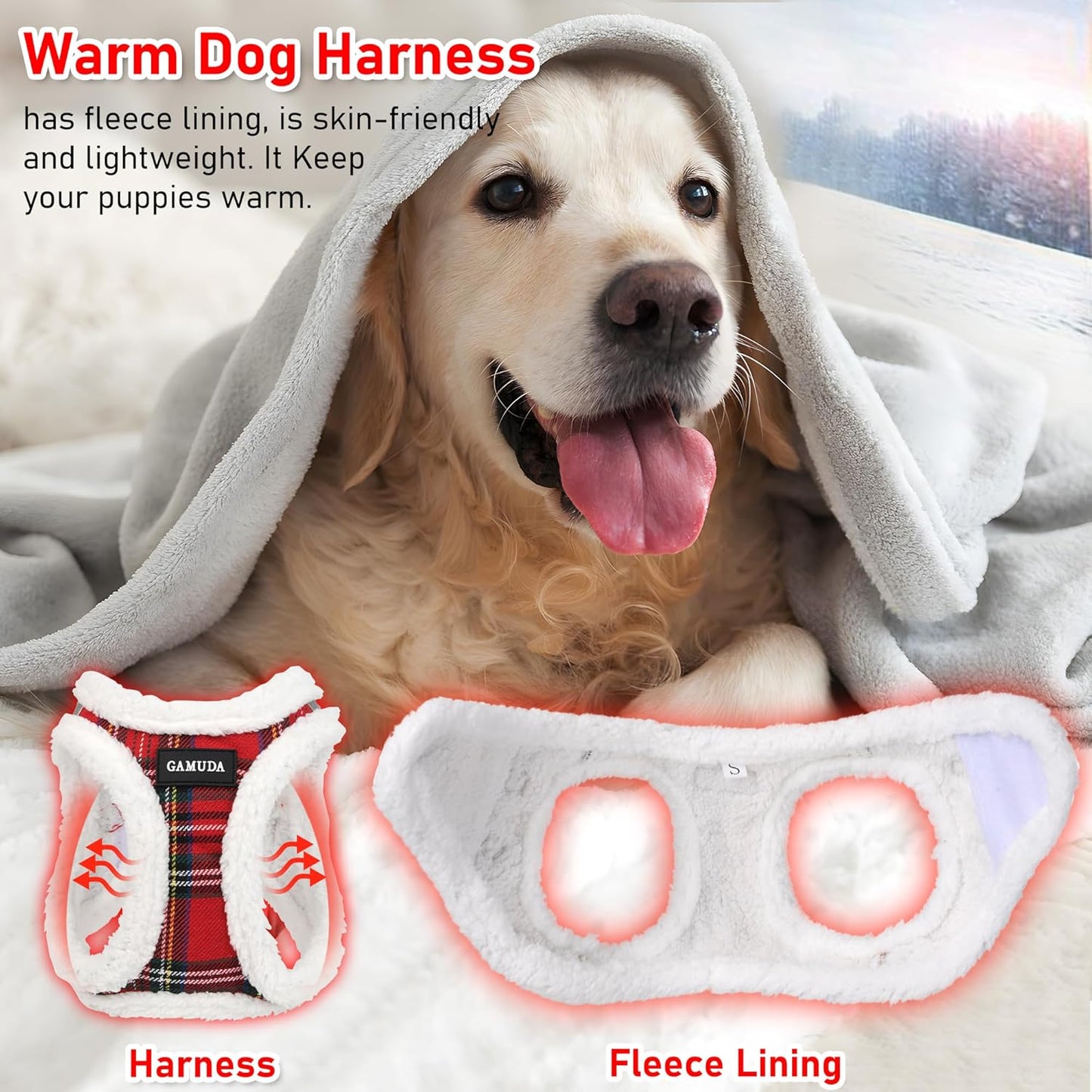 GAMUDA Small Dog Harness Collar and Leash Set, Step in No Chock No Pull Soft Mesh Adjustable Dog Vest Harnesses Plaid Reflective for Dogs Puppy Cats Kitten Rabbit (Warm Red, M)