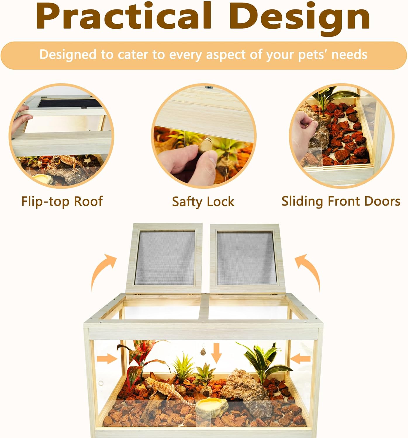 Bearded Dragon Tank with Legs Up to 77 Gallons, Tortoise Habitat with Metal Mesh Top, Reptile Enclosure Lockable Design, Snake Tank (Oak, 24 Gallon, 24" L x 16" W x 40" H)