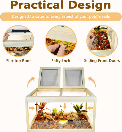Bearded Dragon Tank with Legs Up to 77 Gallons, Tortoise Habitat with Metal Mesh Top, Reptile Enclosure Lockable Design, Snake Tank (Oak, 24 Gallon, 24" L x 16" W x 40" H)