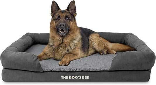 The Dog’s Bed, XL Grey Plush,Solid Memory Foam, Pain Relief: Arthritis, Hip & Elbow Dysplasia, Post Surgery, Lameness, Supportive, Calming, Waterproof Washable Cover