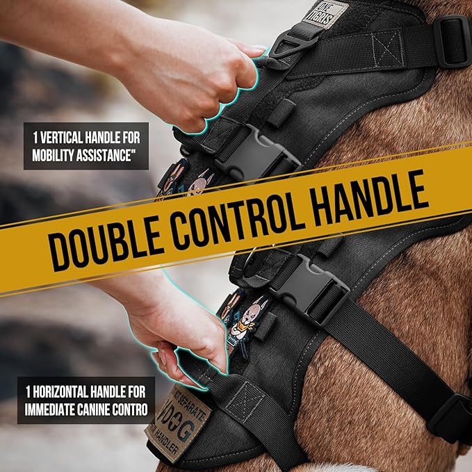 OneTigris Escape Proof Dog Harness, No Pull Dog Harness with Handles, Tactical Multi-Use Support Dogs Harnes for Large Dogs Everyday Wear Walking Hiking Training (Black, X-Large)