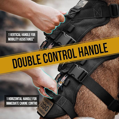 OneTigris Escape Proof Dog Harness, No Pull Dog Harness with Handles, Tactical Multi-Use Support Dogs Harnes for Large Dogs Everyday Wear Walking Hiking Training (Black, X-Large)