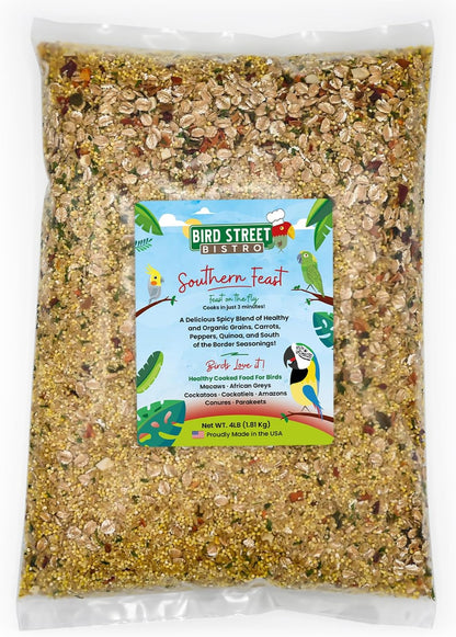 Parrot Parakeet Cockatiel Food - Bird Food - Cooks in 3-15 min with Natural & Organic Grains - Legumes - Non-GMO Fruits, Vegetables, & Health Orientated Spices (4.00 Pound (Pack of 1), Southern Feast)