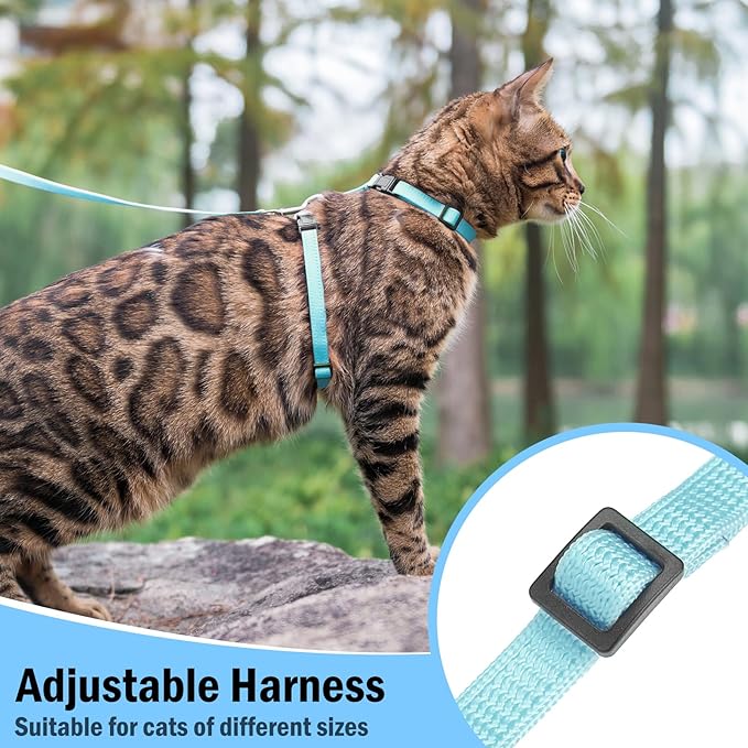 PUPTECK Adjustable Cat Harness and Leash Set Escape Proof Kitten Strap Collar for Walking Travel, SkyBlue