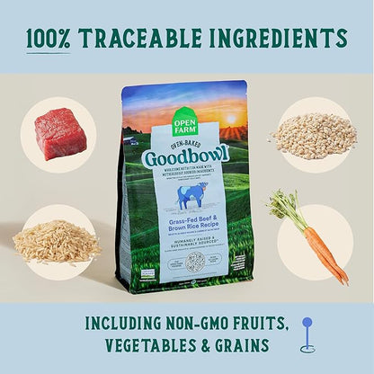 Open Farm Goodbowl, Oven-Baked Small Batch Dry Dog Food - Grass-Fed Beef & Brown Rice Recipe, Includes Non-GMO Produce & Grains, 22lb Bag (352oz Bag)