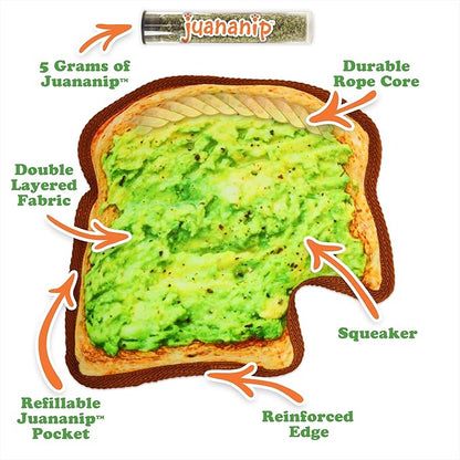 Doggijuana Tuffer Chewer Plush Dog Toy | Funny Dog Toy Plush with Juananip Catnip for Dogs | Calming Aid for Dogs | Interactive Squeaky Chew Toy for Play (Avocado Toast)