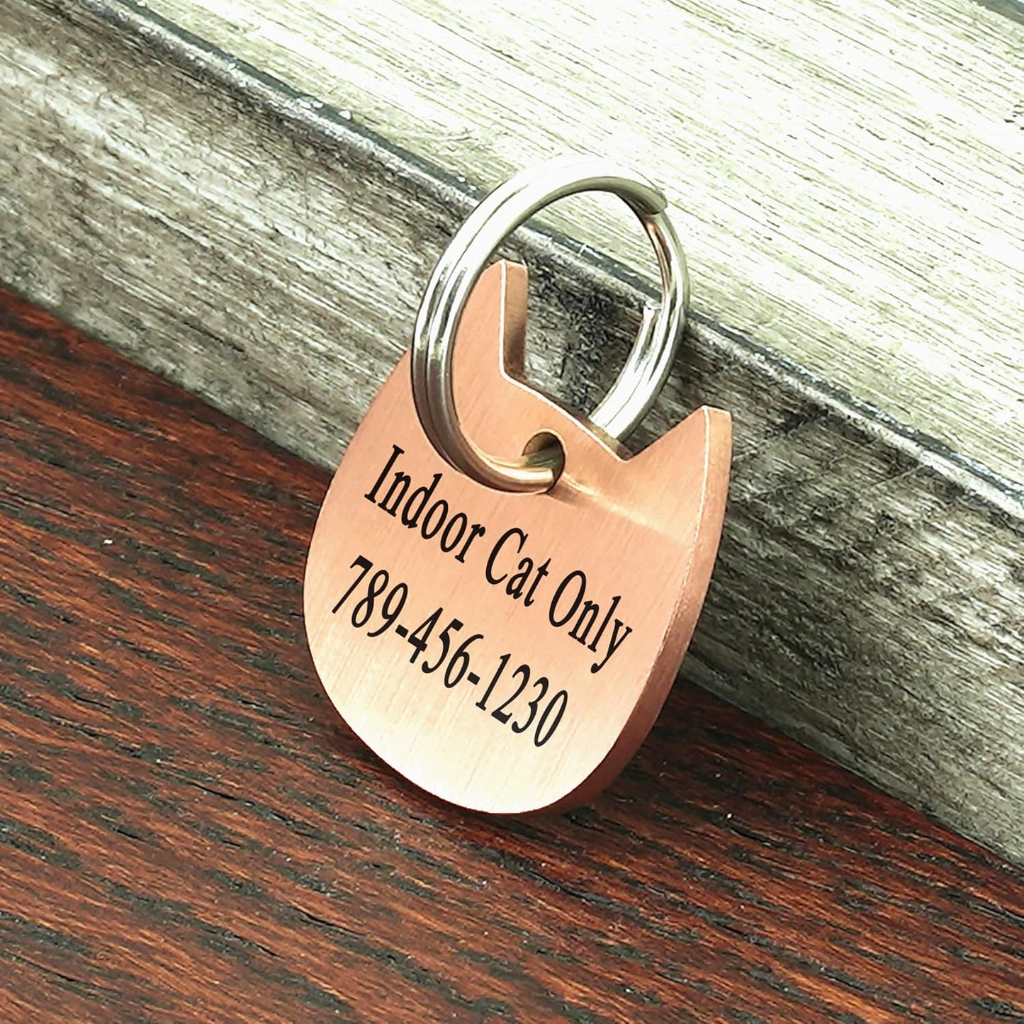 Ultra Joys Cat ID Tag Personalized Pet Tags, Durable Stainless Steel Small Pet Mini Dog Cat Tag Lightweight - Cathead Tag in Rose Gold