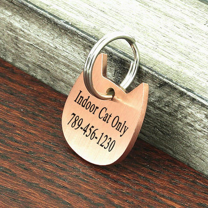 Ultra Joys Cat ID Tag Personalized Pet Tags, Durable Stainless Steel Small Pet Mini Dog Cat Tag Lightweight - Cathead Tag in Rose Gold
