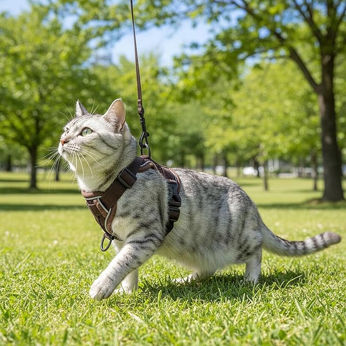 Cat Harness and Leash Set Escape Proof Tactical Medium Kitten Harness Emotional Support Cat Vest, Brown, M