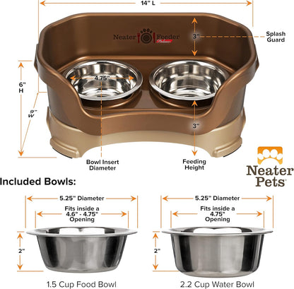 Neater Pet Brands Neater Feeder Deluxe Mess Proof Dog Bowls Elevated for Small Dogs Under 19 lbs, Made in USA, No Spill Raised Dog Food Bowl Stand Feeding Station, Food and Water Bowl Set, Bronze