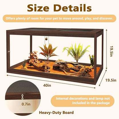 PROLEE Bearded Dragon Tank,60 Gallon Reptile Tank with Meatl Mesh Roof and Front Sliding Door, Anti-Scratch Lizard Tank,Spacious Reptile Enclosure for Snakes,Lguanas, Chameleons(Walnut)
