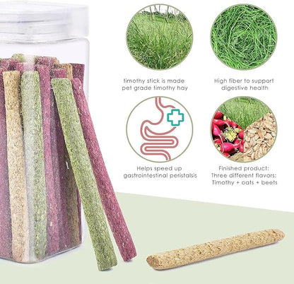 ERKOON Timothy Hay Sticks,Rabbit Chew Toys for Teeth Natural Molar Sticks Rabbits Treats for Bunnies, Chinchilla Guinea Pigs, Gerbil, Hamster (75 Pcs)