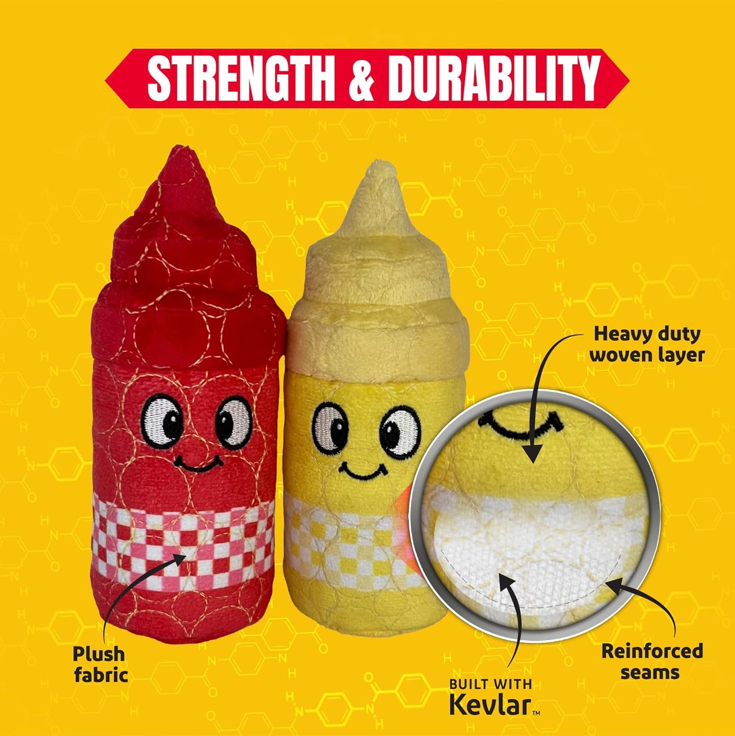 Bite Force Dog Toy - Drizzle & Dollop Squeaky Dog Toy Kevlar-Reinforced for Aggressive Chewers- red and Yellow.