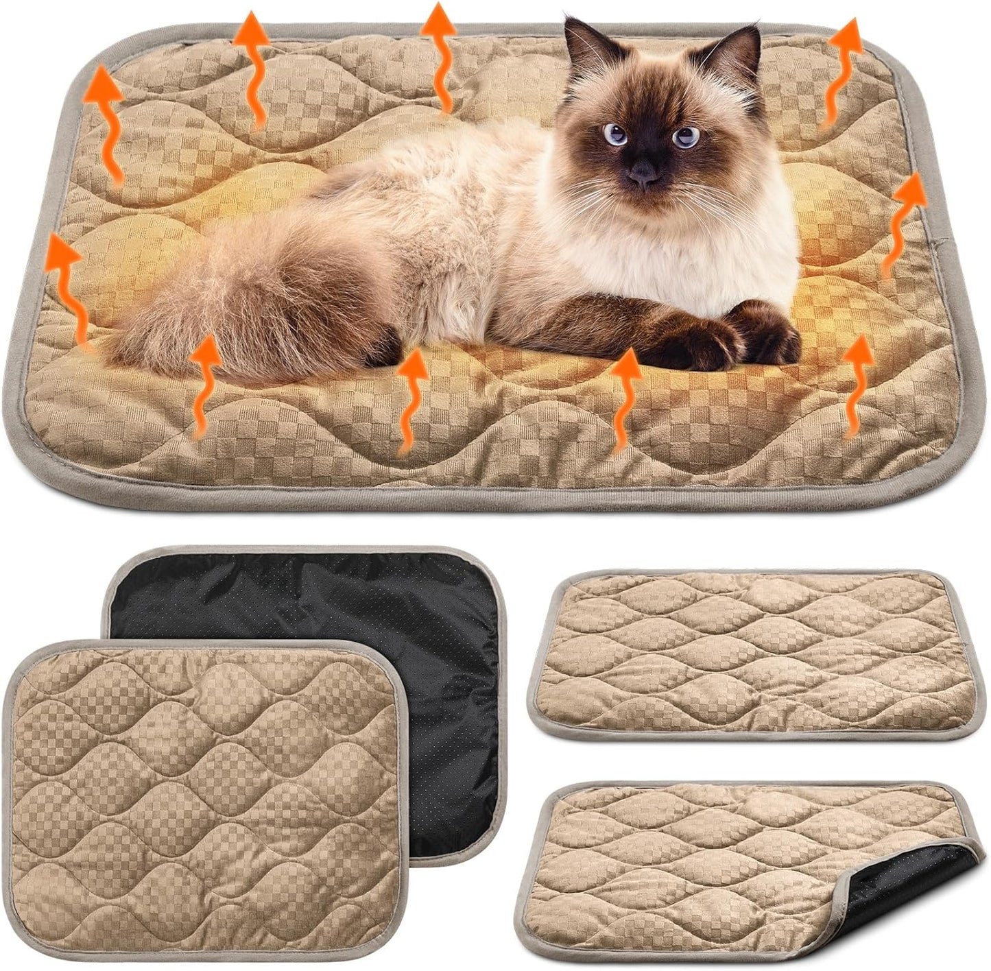 4 Pack Self Warming Cat Mat Self Heating Cat Pad Warm Thermal Pet Bed Washable Dog Crate Pad Body Heat Dog Bed Mat Blanket Non Slip Bottom for Outdoor Indoor Pets