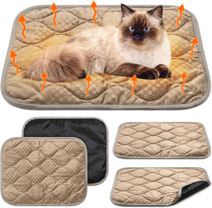 4 Pack Self Warming Cat Mat Self Heating Cat Pad Warm Thermal Pet Bed Washable Dog Crate Pad Body Heat Dog Bed Mat Blanket Non Slip Bottom for Outdoor Indoor Pets