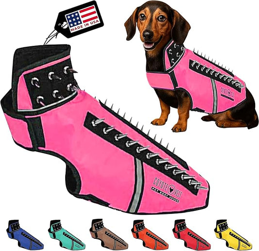 CoyoteVest SpikeVest Dog Harness Vest for Small Dogs, Reflective Dog Vest with Spikes to Shield Your pet from Coyotes, Raptor and Animal Attacks, Anti Hawk Vest, Made in USA (M-Pink)