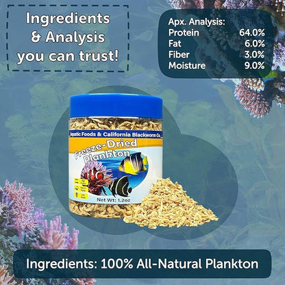 Aquatic Foods Inc. Pacific Plankton, Freeze Dried Plankton for Marines, Corals, Anemones, Cichlids, Discus, Tetras, Goldfish, Angel Fish, 12-Type Pellet Mix, 4-Type Wafer Mix Included...1.2oz Canister