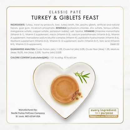 Fancy Feast Poultry and Beef Feast Classic Pate Collection Grain Free Wet Cat Food Variety Pack - (Pack of 24) 3 oz. Cans