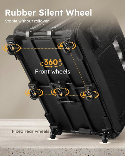 Pecute Cat Carrier with Wheels, Large Space Dog Carrier up to 40lbs,Pet Stroller for Short Legged Dogs,Dog Crate for Medium Small Dogs,Suitable for Dachshund, French Bulldog, Basset Hound, Corgi