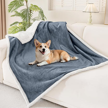 Smiry Waterproof Blanket Throw for Large Dogs, Soft Reversible Dog Blanket for Sofa Couch Bed, Washable Leakproof Sherpa Fleece Furniture Couch Cover Protector(50"x60", Grey/White)