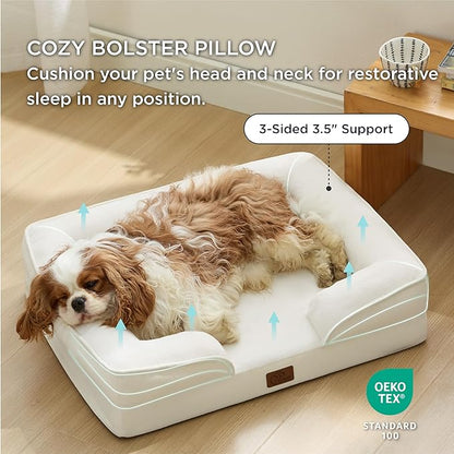 Bedsure Orthopedic Dog Bed Medium Size Dogs - Washable Medium Dog Cat Bed Waterproof, Comfort Pet Couch Sofa with Washable Removable Cover, Pets Bed with Nonskid Bottom, Ivory, 28"