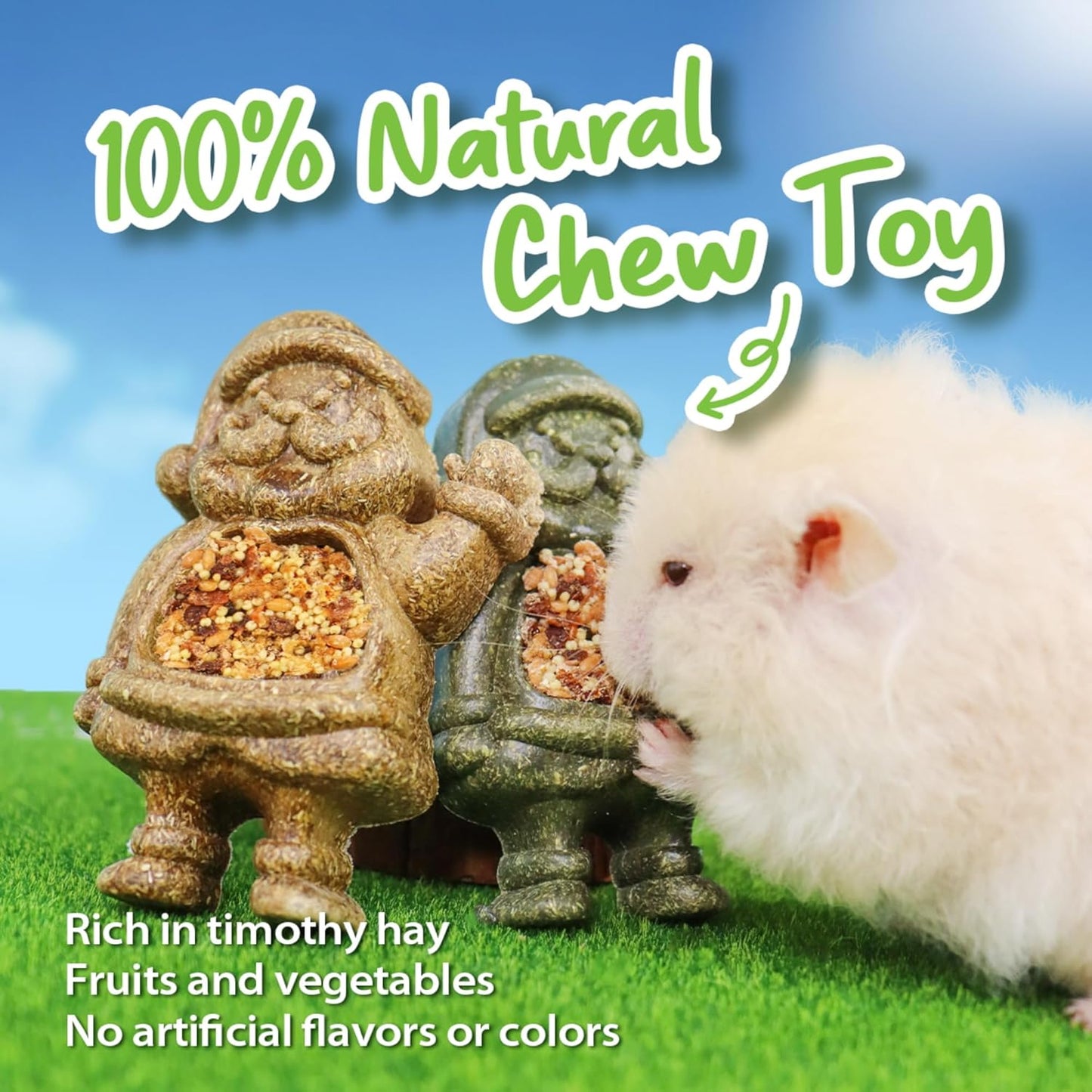 TEEWY Santa Claus Guinea Pig Toys, Natural Vegetables, Fruits and Timothy, Hamster Chew Toys for Teeth, Guinea Pig Toys Enrichment, Small Animal Chew Toys for Chinchilla, Rat, Gerbil, 2PCS