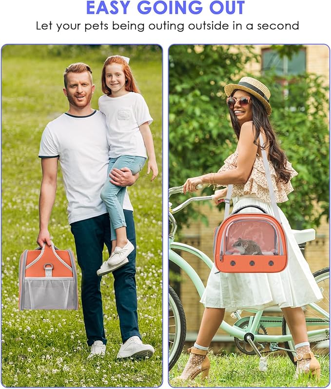 Bissap Bearded Dragon Travel Carrier, Portable Guinea Pig Carrier Bag Tortoise Carrier Pouch for Bunny Hamster Chinchilla Hedgehog Lizard Bird Outgoing Reptile Travel Carrying Case - Orange