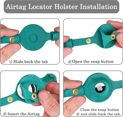 OOPSDOGGY Leather AirTag Cat Collar with Bell - Non Breakaway Kitten Collar with Apple Air Tag Holder - Lightweight GPS Pet Collars for Girl Boy Cats, Small Dogs, Puppies (Aquamarine)