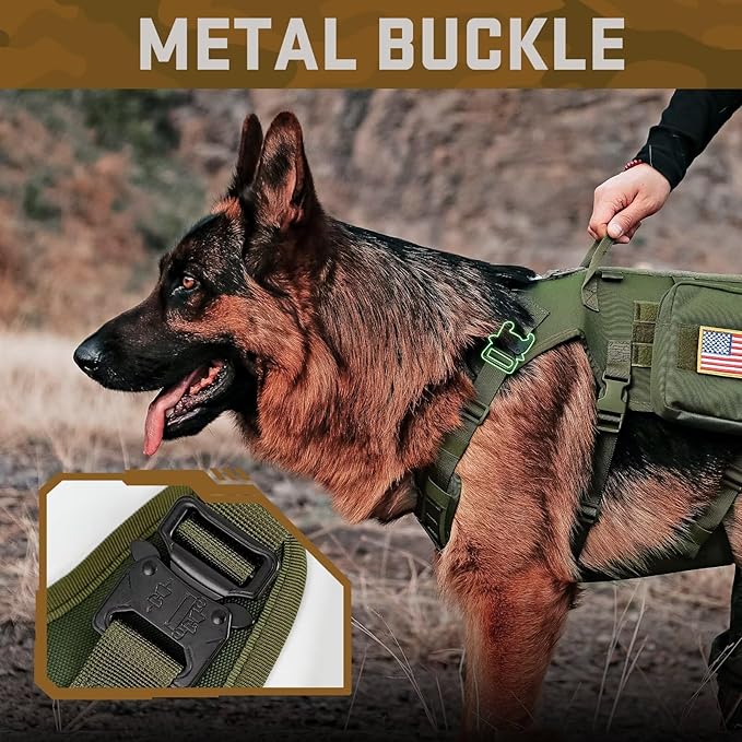 Forestpaw Dog Harness Medium Sized,Tactical Dog Harness with Handle,No Pull Military Style Service Dog Vest with Pockets Adjustable for Medium Large Dogs,Green,Chest 21.5-45"