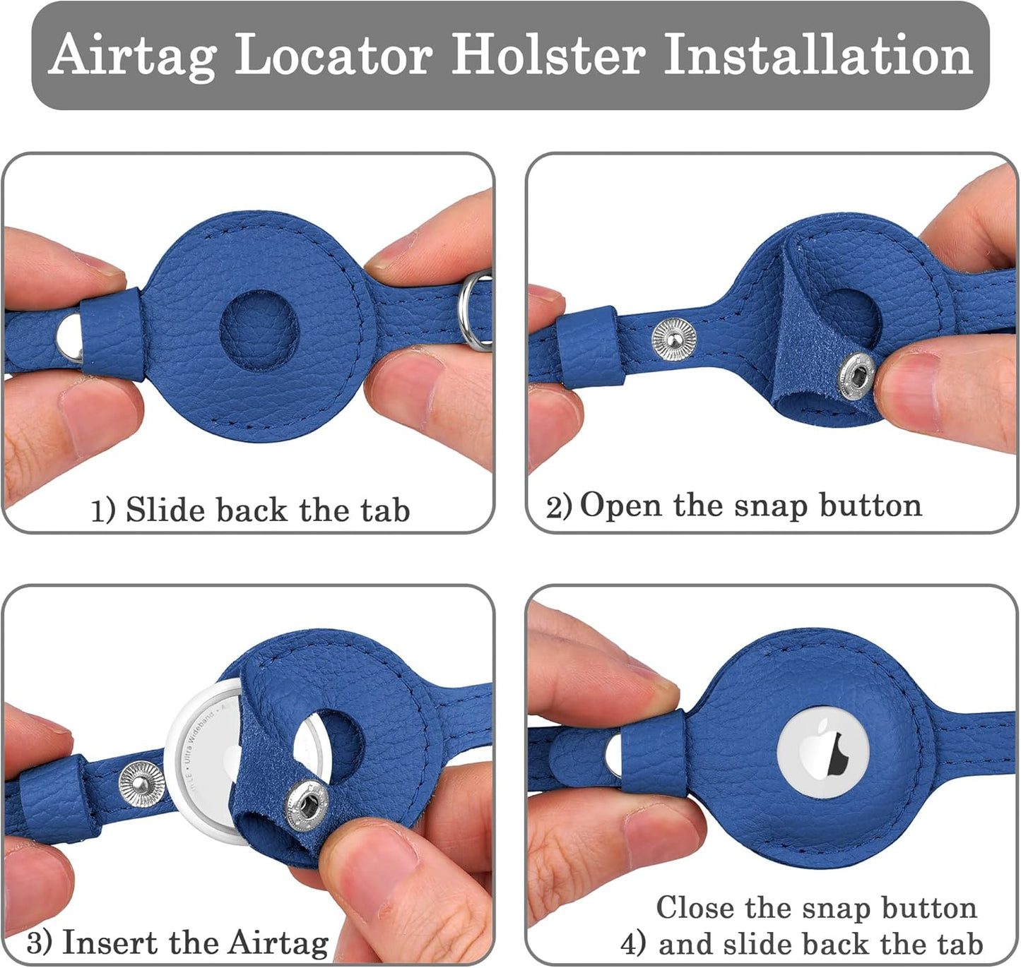 OOPSDOGGY Cat Collar for AirTag Holder, Leather Kitten Collars with Elastic Strap & Bell, Non Breakaway Adjustable Small Pet Collars for Indoor & Outdoor for Boy, Girl (Blue)