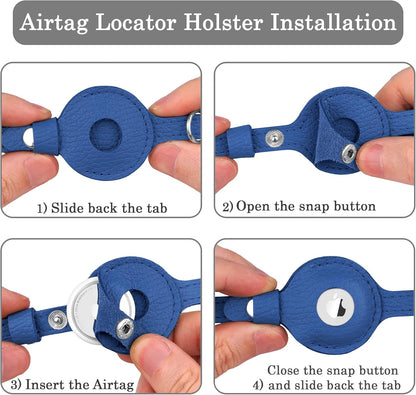 OOPSDOGGY Cat Collar for AirTag Holder, Leather Kitten Collars with Elastic Strap & Bell, Non Breakaway Adjustable Small Pet Collars for Indoor & Outdoor for Boy, Girl (Blue)