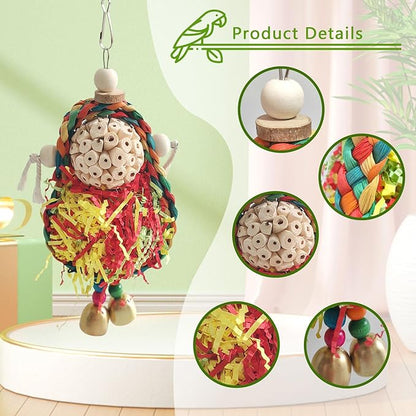 Parakeet Toys,Natural Sola Balls and Shredding Hanging Chewing Toy,2 PCS Small and Medium-Sized Parrot Toys, Bird Toys for Parrots,Cockatiels,Conures,Lovebird,Christmas Birds Toy