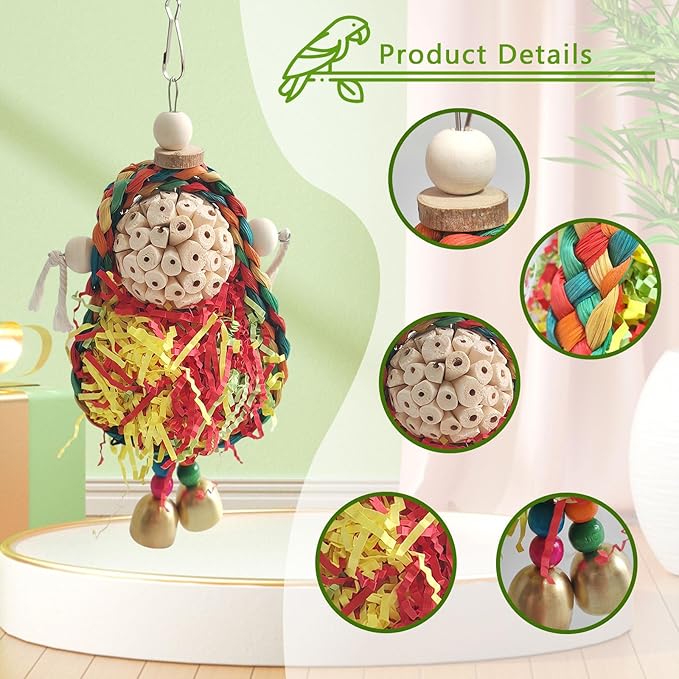 Bird Hoop Swing and Parakeet Toys,Natural Sola Balls and Shredding Hanging Toy,Birds Rope Swing,Suitable Small and Medium-Sized Parrots Toys,Birds Toy for Cockatiels,Conures,Lovebird
